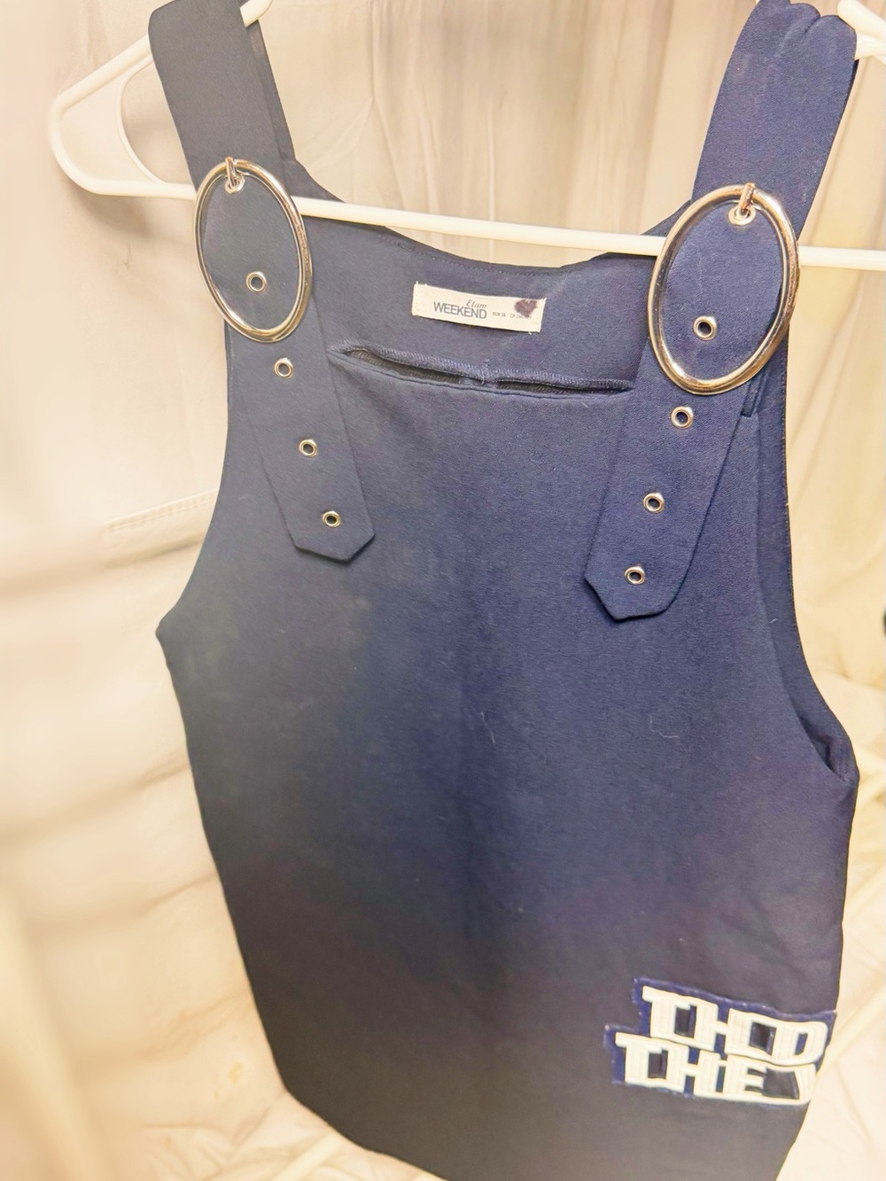 Weekend Max Mara Navy Blue Sleeveless Tank Top with Ring-Strap Detail